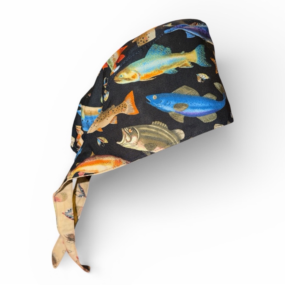 Hand Crafted Surgical Scrub Cap Unisex Classic Style Cotton Tie Back Reversible